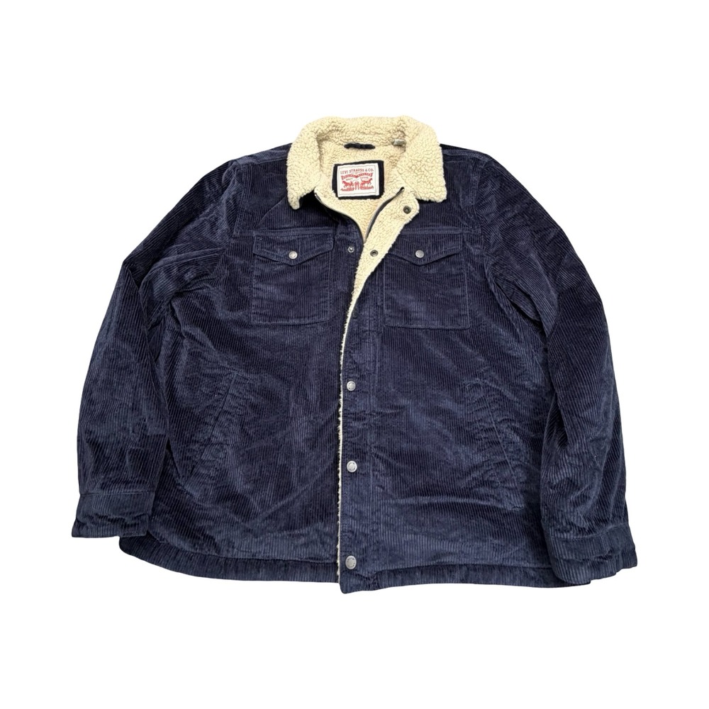 Levi's Jacket Mens XL Navy Corduroy Sherpa Lined Trucker Full Zip Workwear Coat